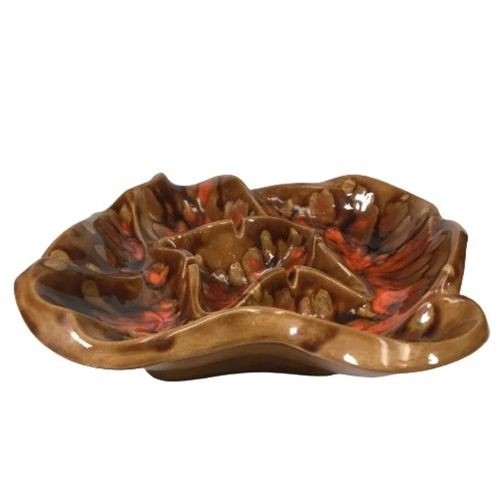 Vintage Ceramic Cigar Cigarette Ashtray Brown Orange Mid Century Modern Lg Swirl
